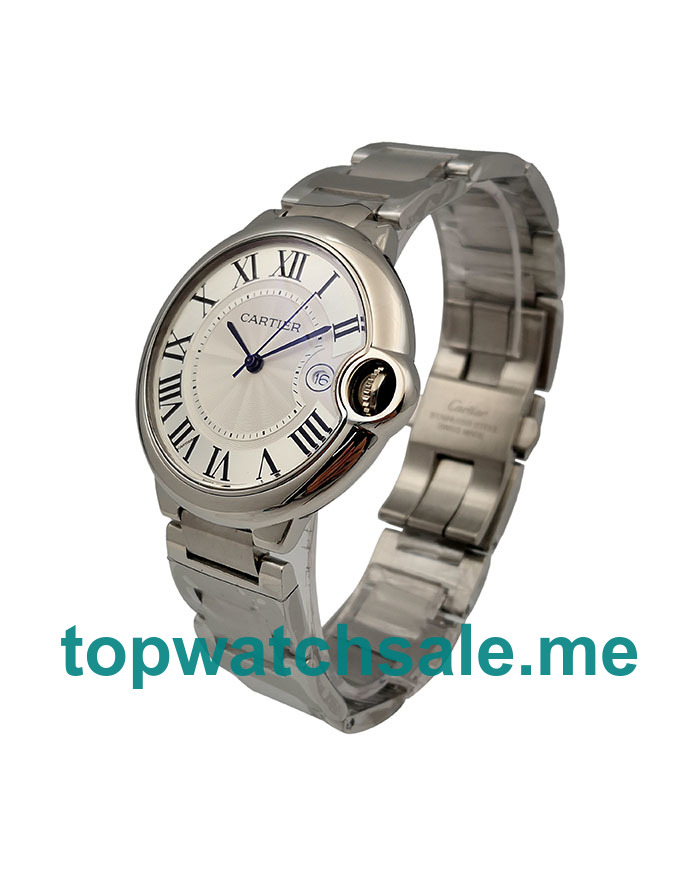 UK 42MM Replica Cartier Ballon Bleu W69012Z4 Black Roman Numerals Watches