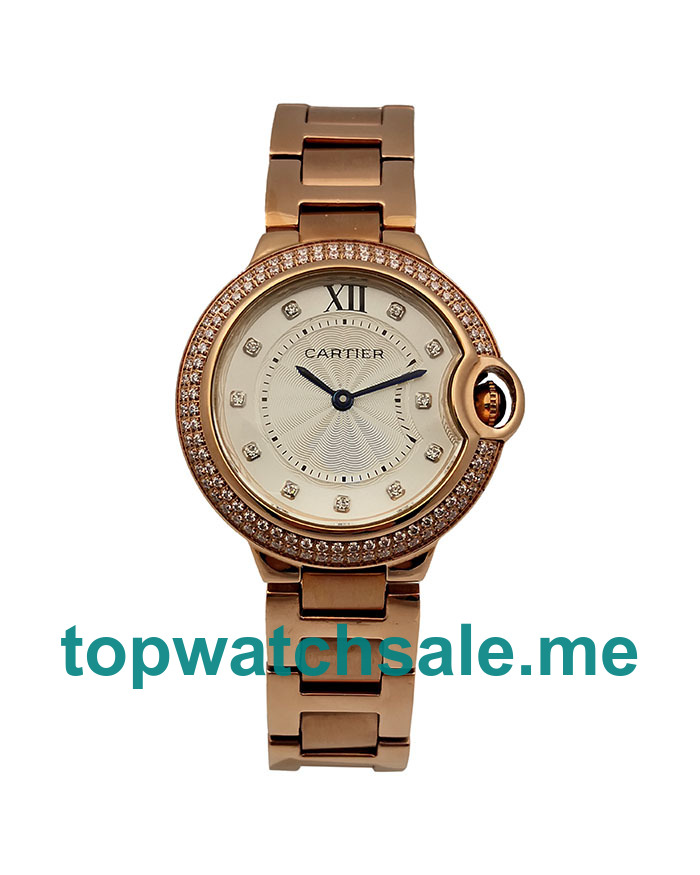 UK 33MM Rose Gold Replica Cartier Ballon Bleu WE902062 Watches