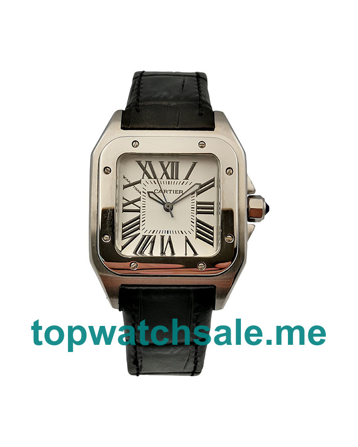 UK 34MM Silver Dials Cartier Santos 100 W20106X8 Replica Watches