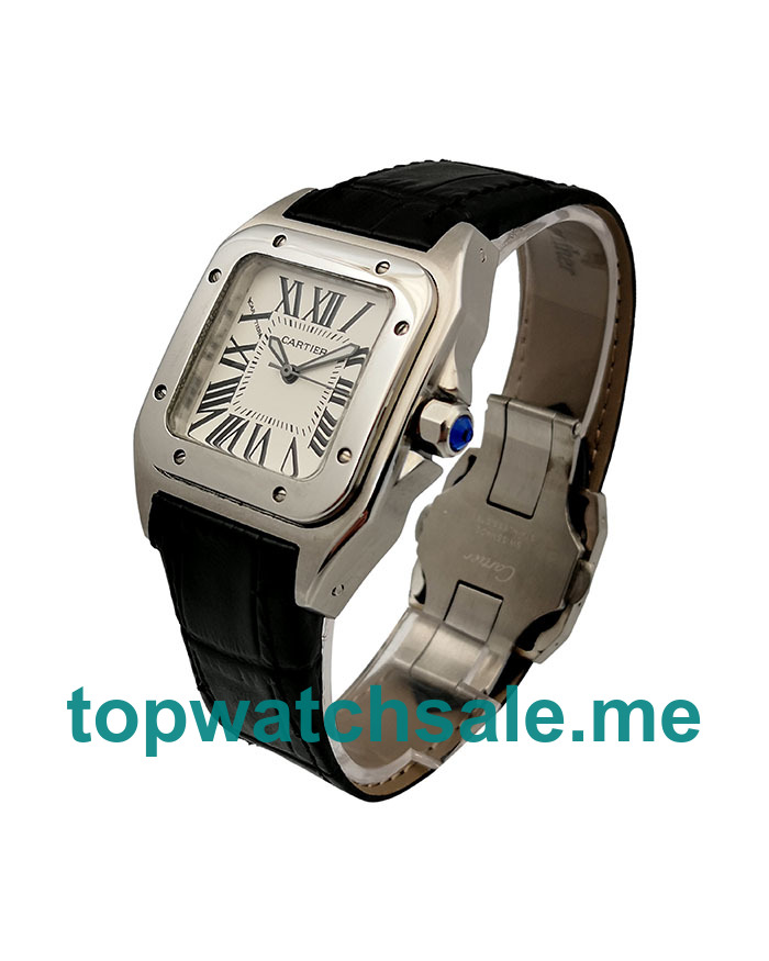 UK 34MM Silver Dials Cartier Santos 100 W20106X8 Replica Watches