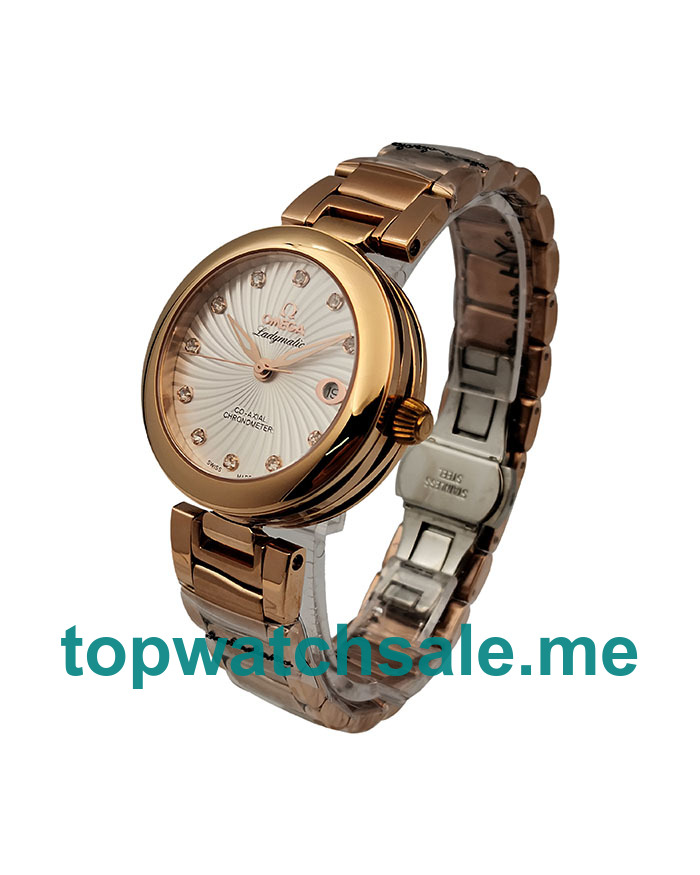 UK 34MM Rose Gold Omega De Ville Ladymatic 425.60.34.20.55.001 Replica Watches