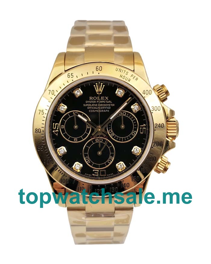 UK 40 MM Black Dials Rolex Daytona 116528 Replica Watches For Sale