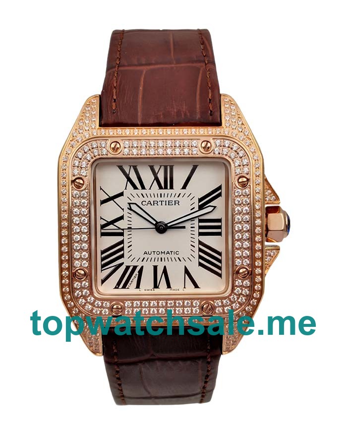 UK Swiss Movement Cartier Santos WM502151 Replica Watches With White Dials For Men