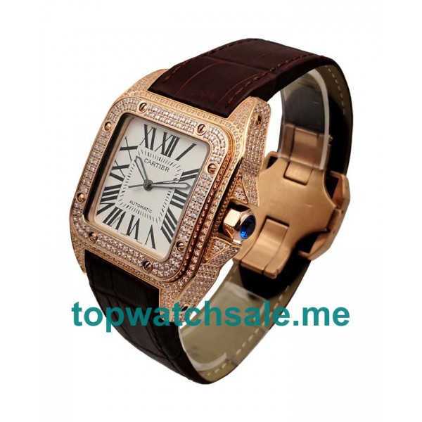 UK Swiss Movement Cartier Santos WM502151 Replica Watches With White Dials For Men