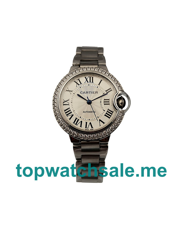 UK 33MM Silver Dials Cartier Ballon Bleu WE902035 Replica Watches