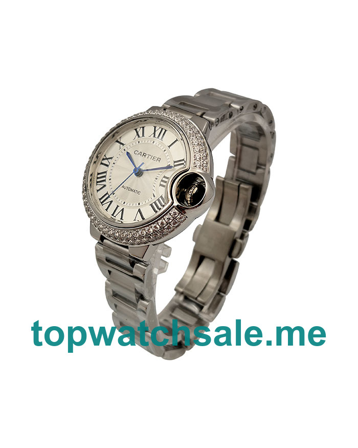 UK 33MM Silver Dials Cartier Ballon Bleu WE902035 Replica Watches