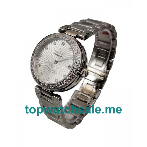 UK 34MM White Mother Of Pearl Dials Omega De Ville Ladymatic 425.35.34.20.55.001 Replica Watches