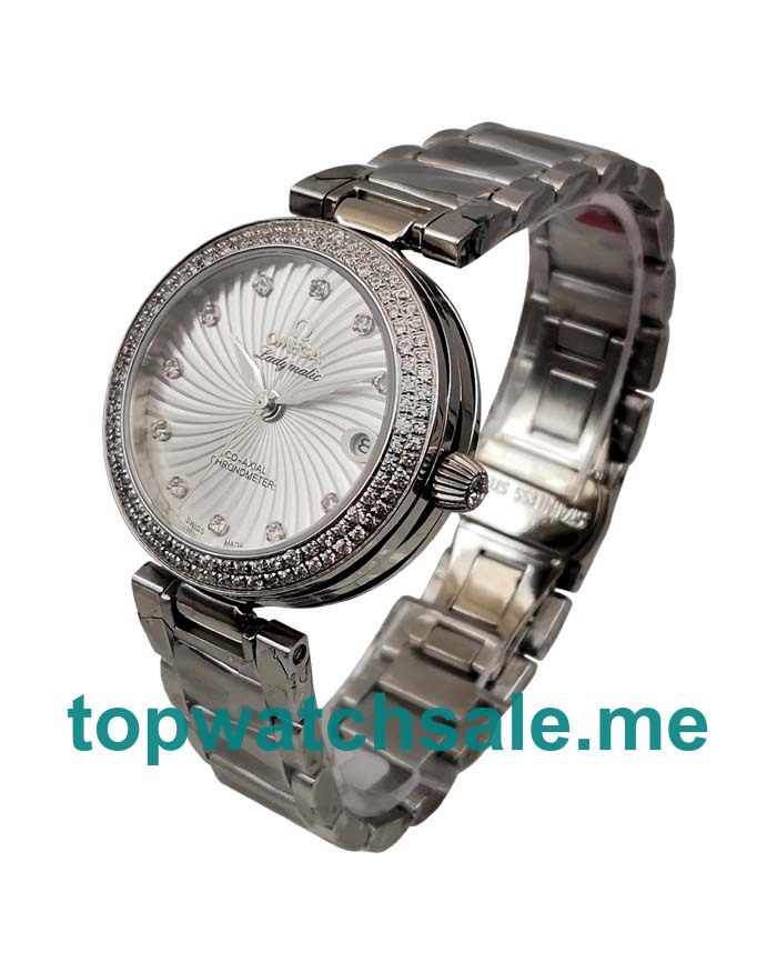 UK 34MM White Mother Of Pearl Dials Omega De Ville Ladymatic 425.35.34.20.55.001 Replica Watches