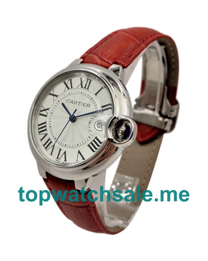 UK 42MM Red Leather Straps Cartier Ballon Bleu W69016Z4 Replica Watches