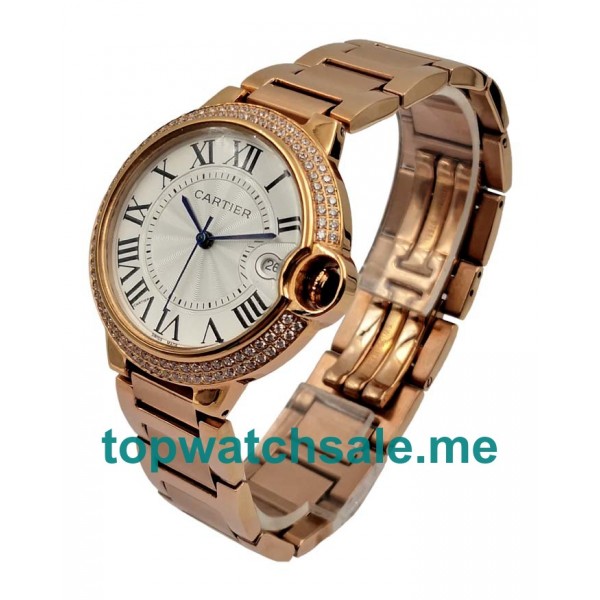 UK 36MM Rose Gold Diamond-set Cartier Ballon Bleu WE9008Z3 Replica Watches