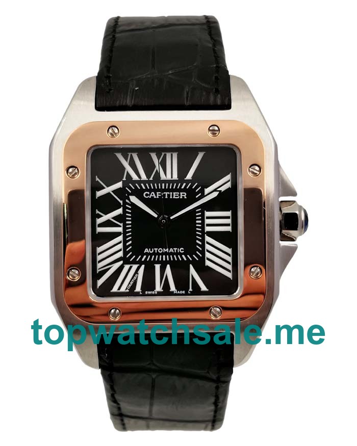UK Best 1:1 Cartier Santos 100 W2020009 Replica Watches With Black Dials For Men