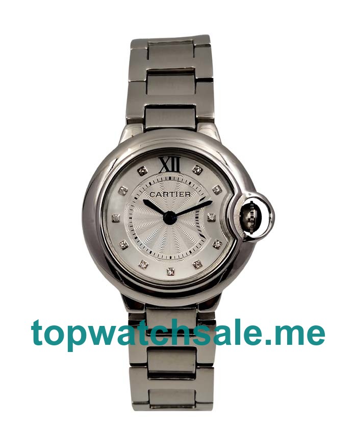UK 28MM Silver Dials Cartier Ballon Bleu WE902073 Replica Watches