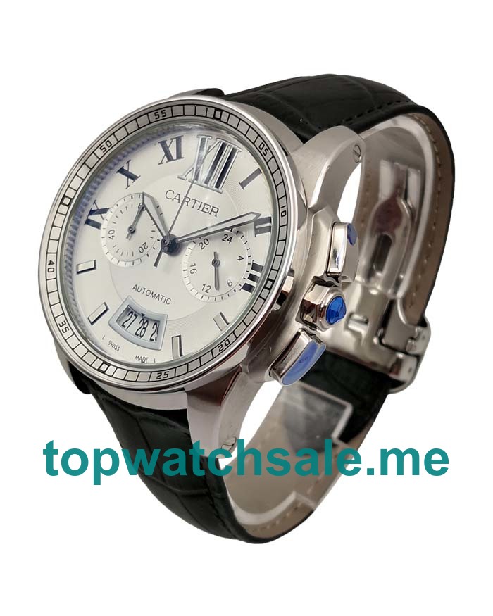 UK 42MM Silver Dials Calibre De Cartier W7100046 Replica Watches