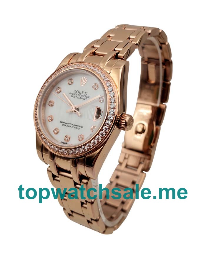UK Best 1:1 Rolex Pearlmaster 81285 Fake Watches With Mother-Of-Pearl Dials For Sale